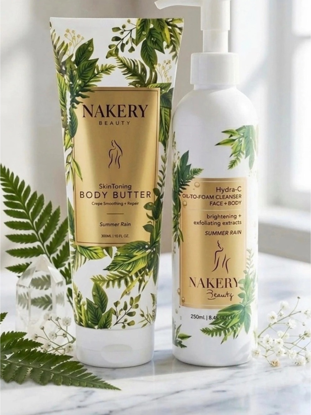 Nakery Beauty Set Summer Rain Body Butter 300ml + Oil-to-Foam Cleanser 250ml NEW